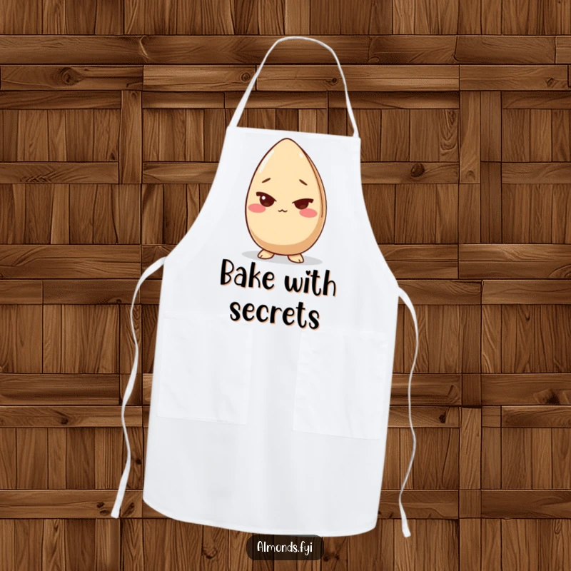 Funny apron featuring a giggling almond character slyly winking, ideal for keeping clothes clean while adding kitchen humor.