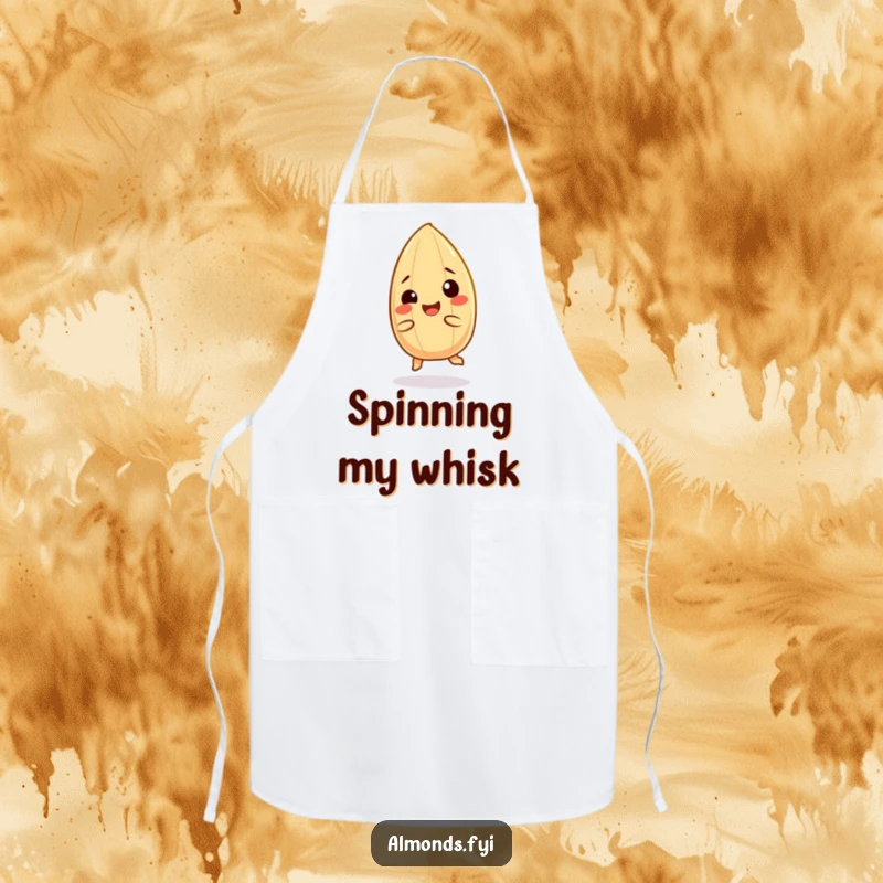 Funny apron: A giggling almond character in a happy spin, ready to add fun to cooking.