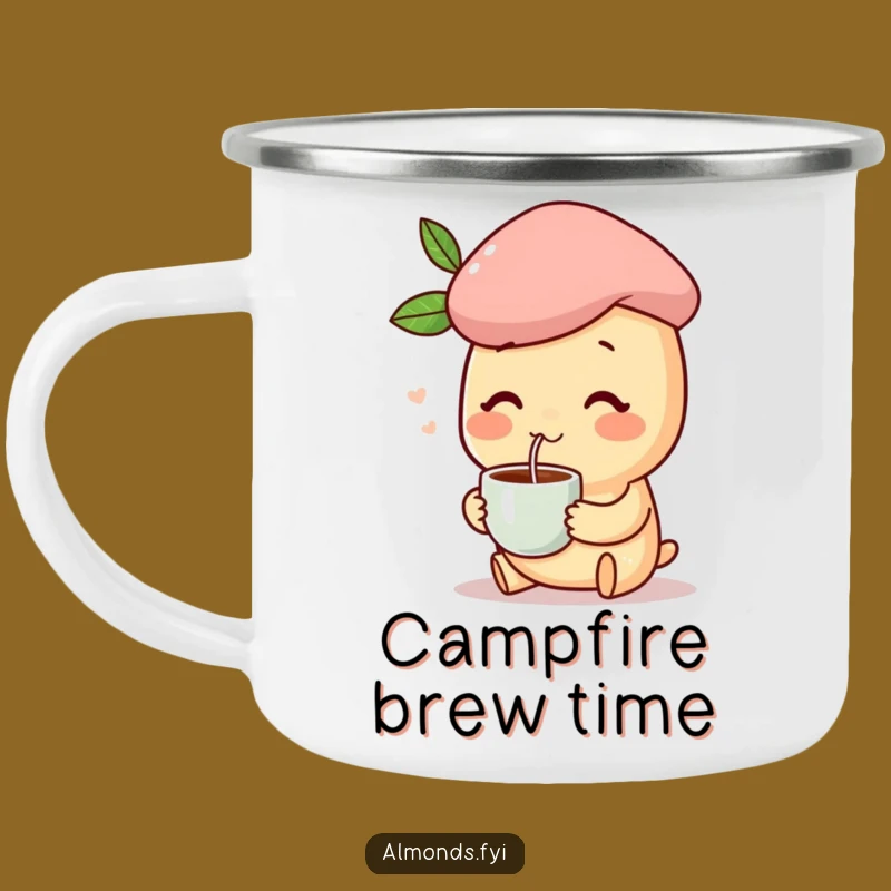 Funny French Almond Camp Mug: Happy Character's Outdoor Brew