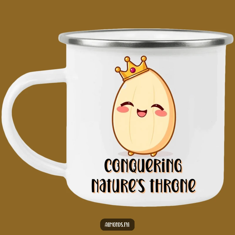 Funny Regal Almond Camping Mug, Giggling Crowned Campfire Cup, Outdoor Funny Gift
