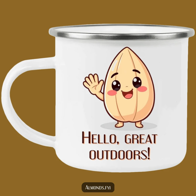 Funny Camping Mug: Delighted Almond Character, Perfect Cheerful Outdoor Gift