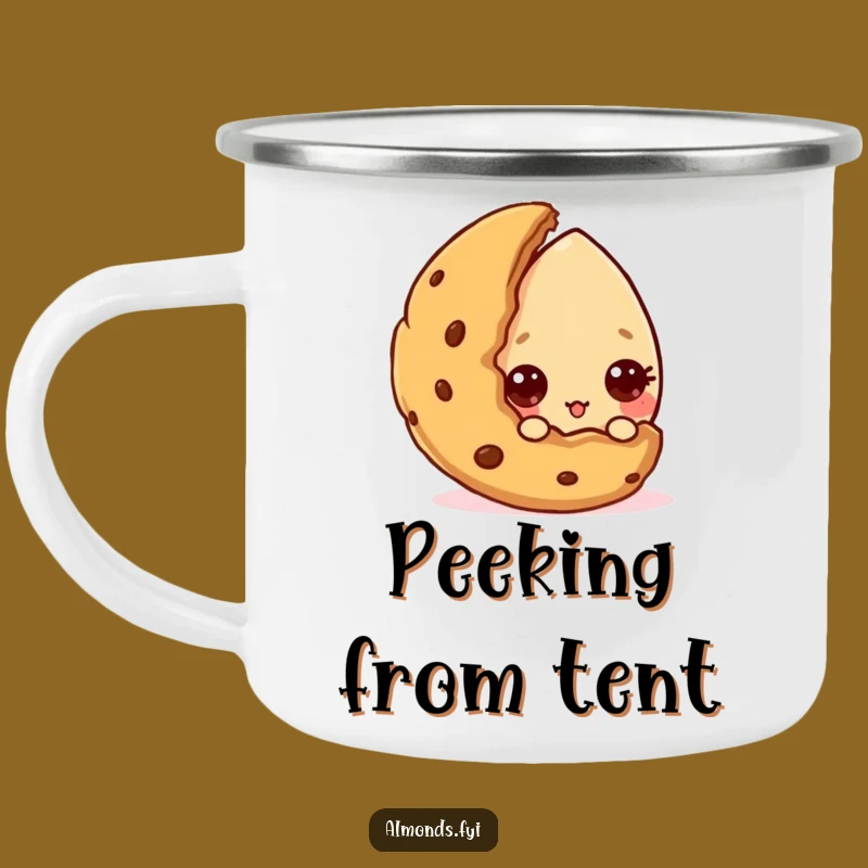 Funny Curious Almond Cookie Camping Mug: Sip Your Snacks with Joy!