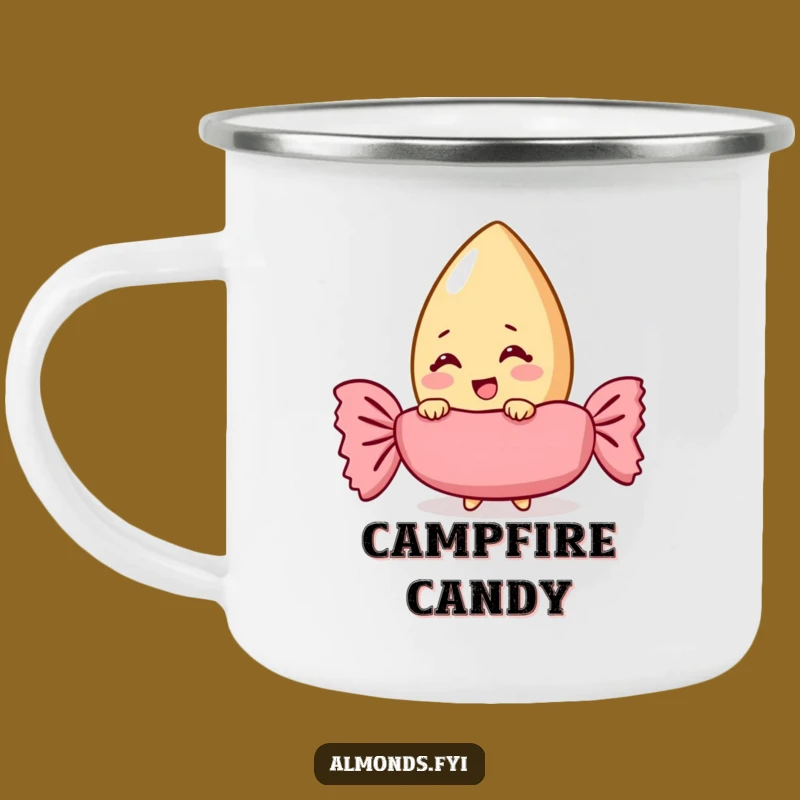 Funny Giggling Almond Camping Mug: Durable Outdoor Sweetness with Wrapper Art