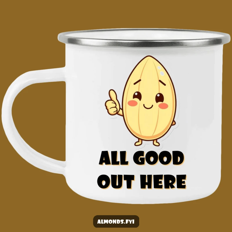 Funny Happy Almond Thumbs Up Camping Mug: Good Vibes on the Go