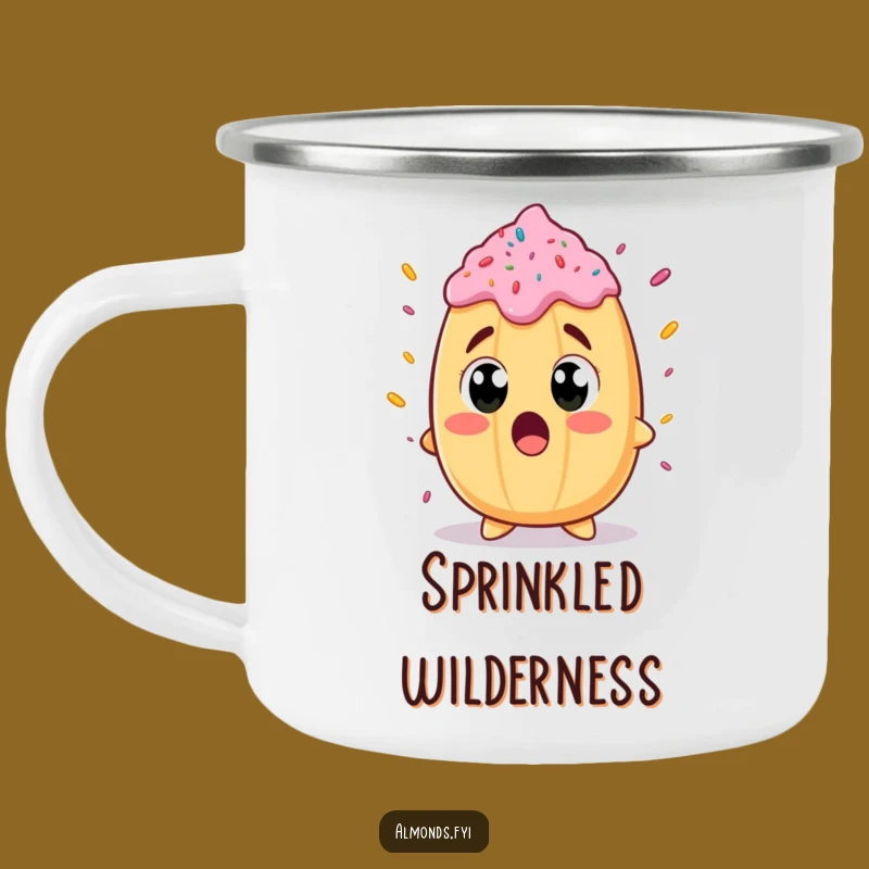Funny Surprised Almond Camping Mug: Adventure & Awe
