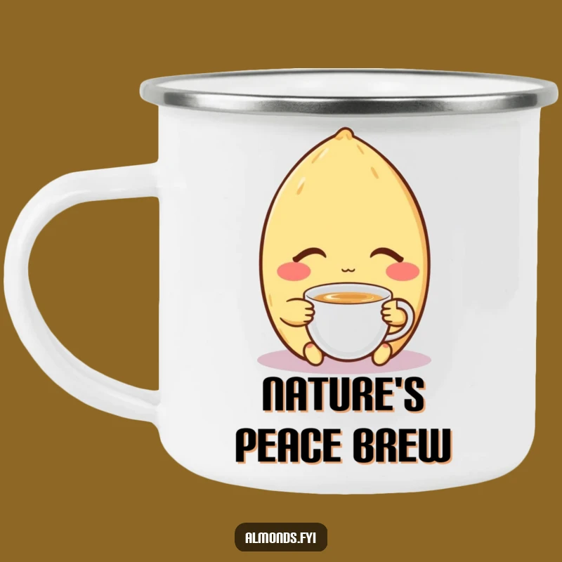 Funny Enamel Camping Mug: Content Almond's Tea Time, Rugged and Funny Relaxing Gift