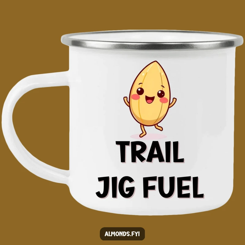 Funny Happy Almond Jig Camping Mug - Nutty Character Outdoor Gift