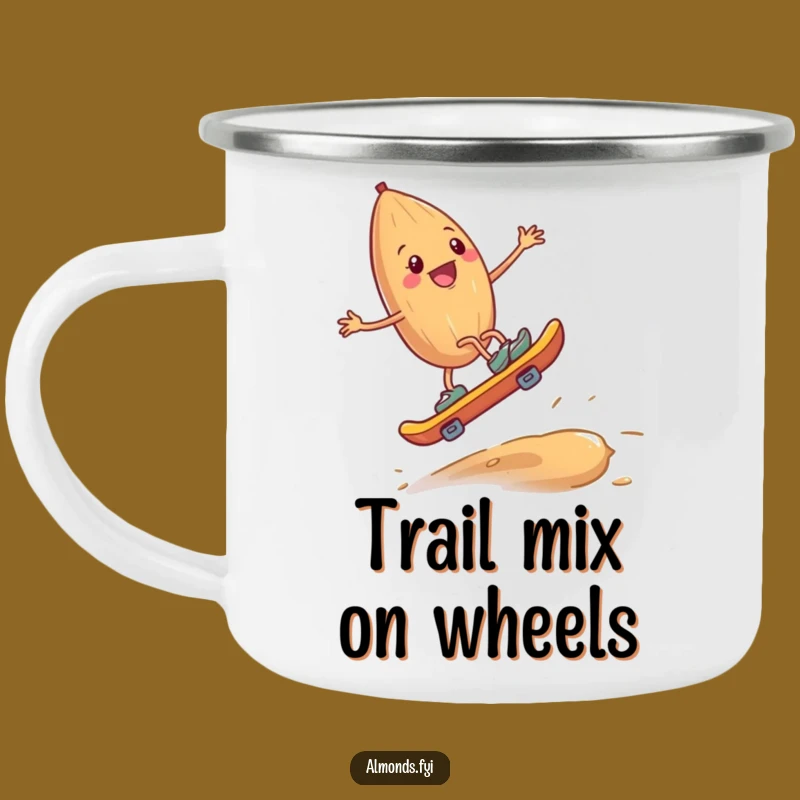 Funny Almond Skateboard Cashew Camping Mug: Durable & Hilarious Adventure Gift