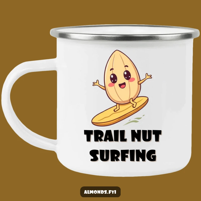 Funny Surfing Almond Camping Mug - Googly Eyes Enamel Adventure Gift!