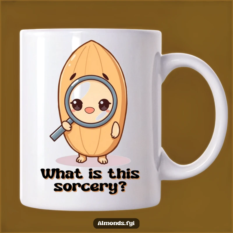 Funny Almond Mug: Curious Character Investigating, Perfect for Snack Lovers Gift