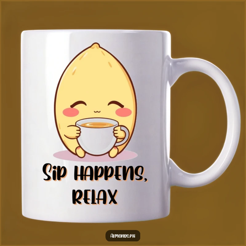 Funny Cozy Mug: Content Almond Enjoys Tea, Perfect Relaxing and Funny Gift