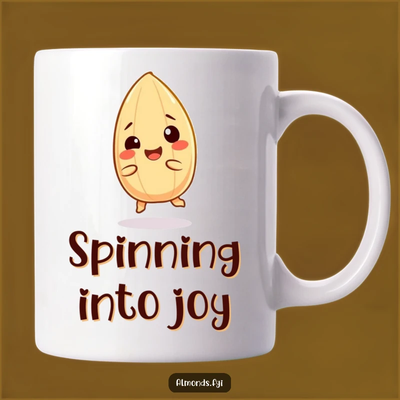 Funny Giggling Almond Mug: Joyful Spinning Character Funny Gift