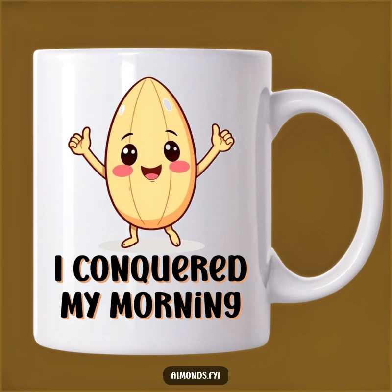 Funny Victory Almond Mug - A Smiling Nut Doing a Tiny Arm Dance, Perfect Gift!
