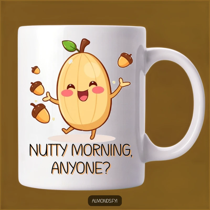 Funny Almond Acrobat Mug: A Cheerful Nut Juggling Acorns, Perfect Gift!
