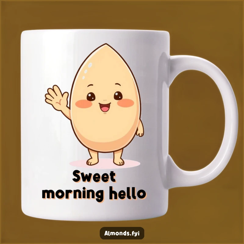 Funny Waving Almond Mug - Adorable Chubby Nutty Greeting Gift Idea