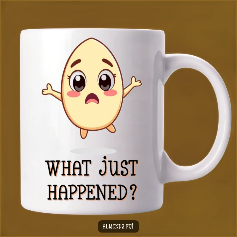 Funny Surprised Almond Mug - Wide-Eyed Nut Jumping, Hilarious Surprise Gift!