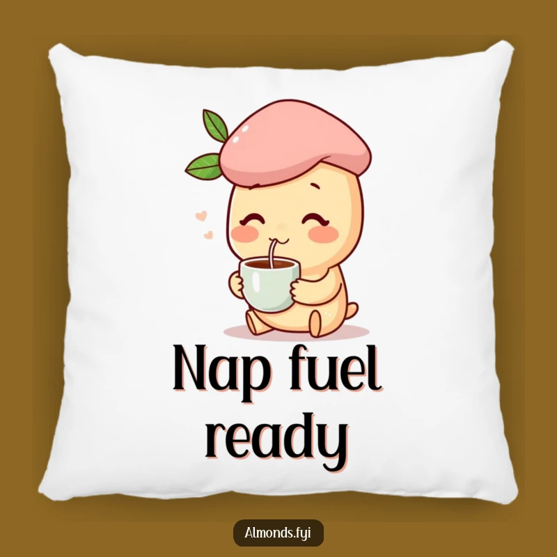 Funny Chic Almond Pillow: Happy Character's Cozy Coffee Corner