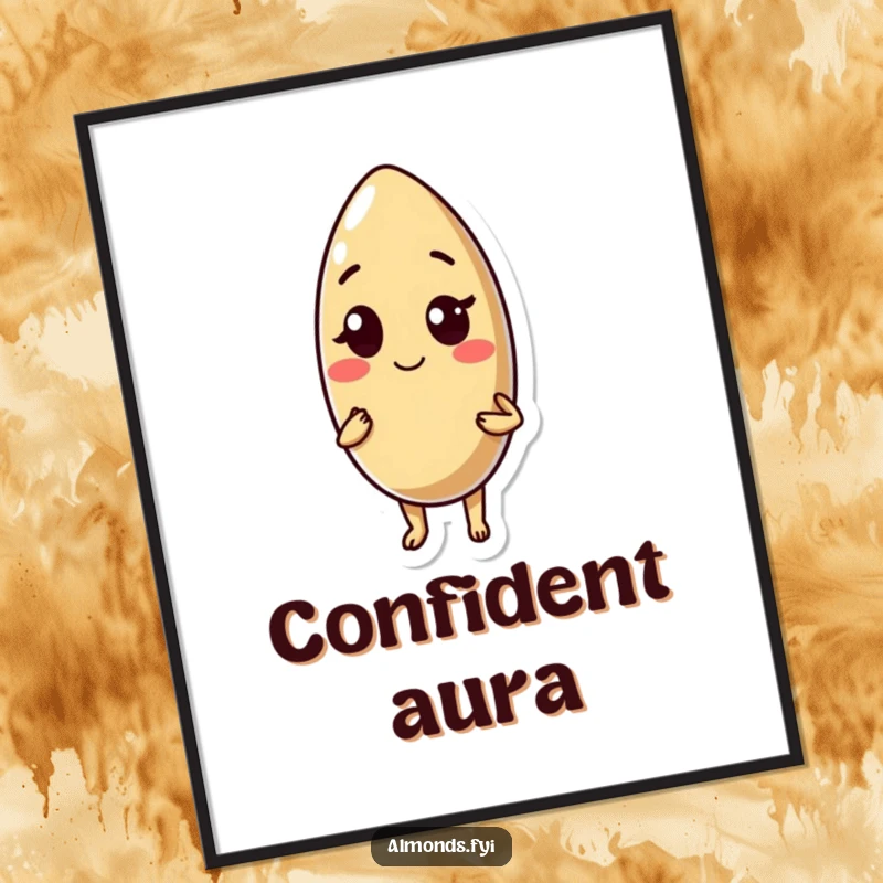 Funny digital art print: vibrant depiction of a cool almond character giving a playful wink, adding personality to any space.