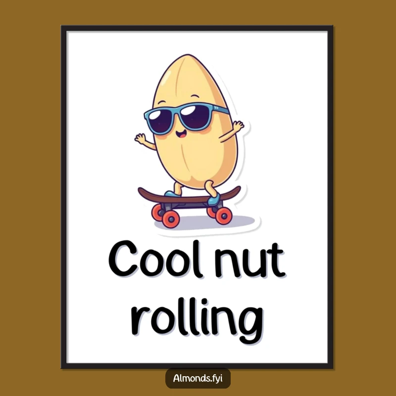 Funny Cool Almond Character Digital Art - Rad Skater Dude Design!