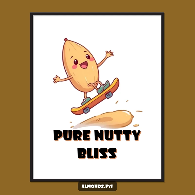 Funny Almond Skateboard Cashew Digital Art: Instant Nutty Decor & Gift
