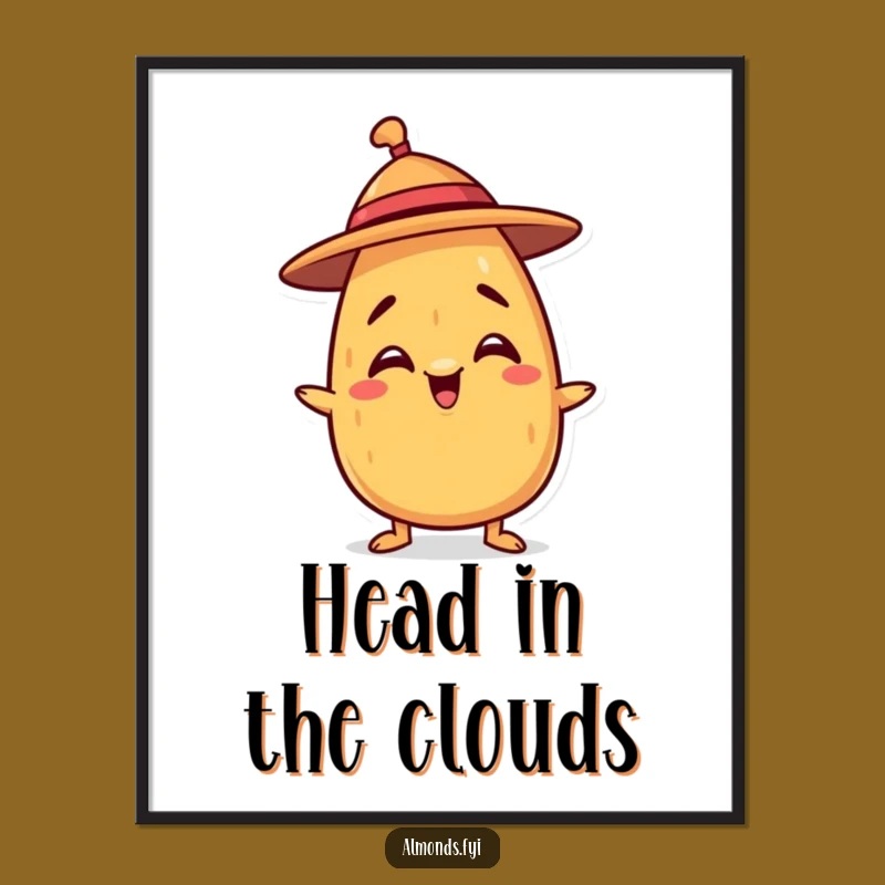 Funny Balancing Hat Almond Digital Print: Nutty Art for Instant Whimsy