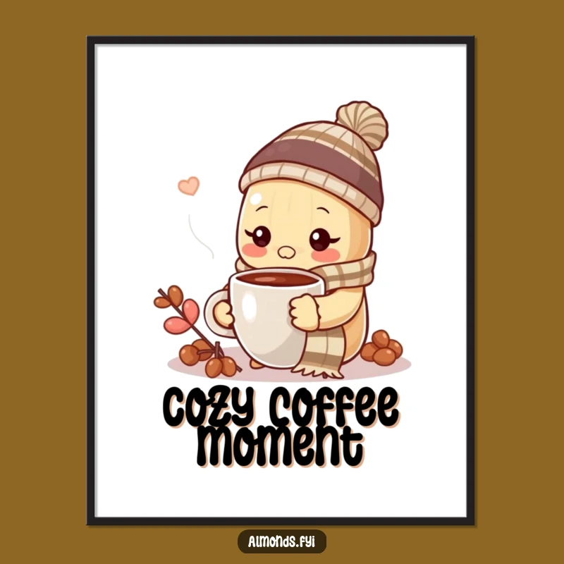 Funny Cozy Almond Coffee Digital Art Print - Whimsical Winter Decor