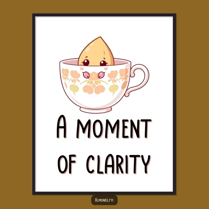 Funny Curious Almond Teacup Digital Art: Peeking Nut's Whimsy - Instant Download Gift!