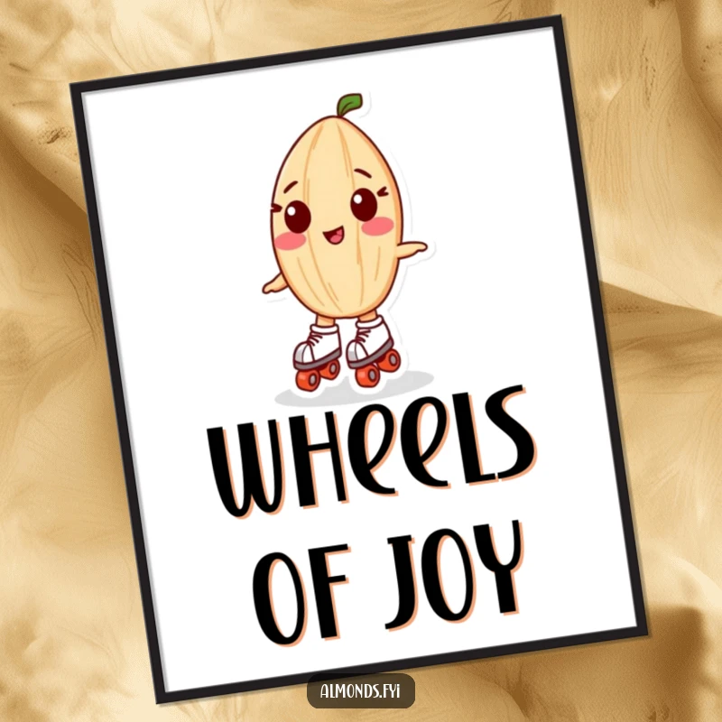 Funny digital art: A dynamic almond character roller skating, bringing energetic fun to any digital display.