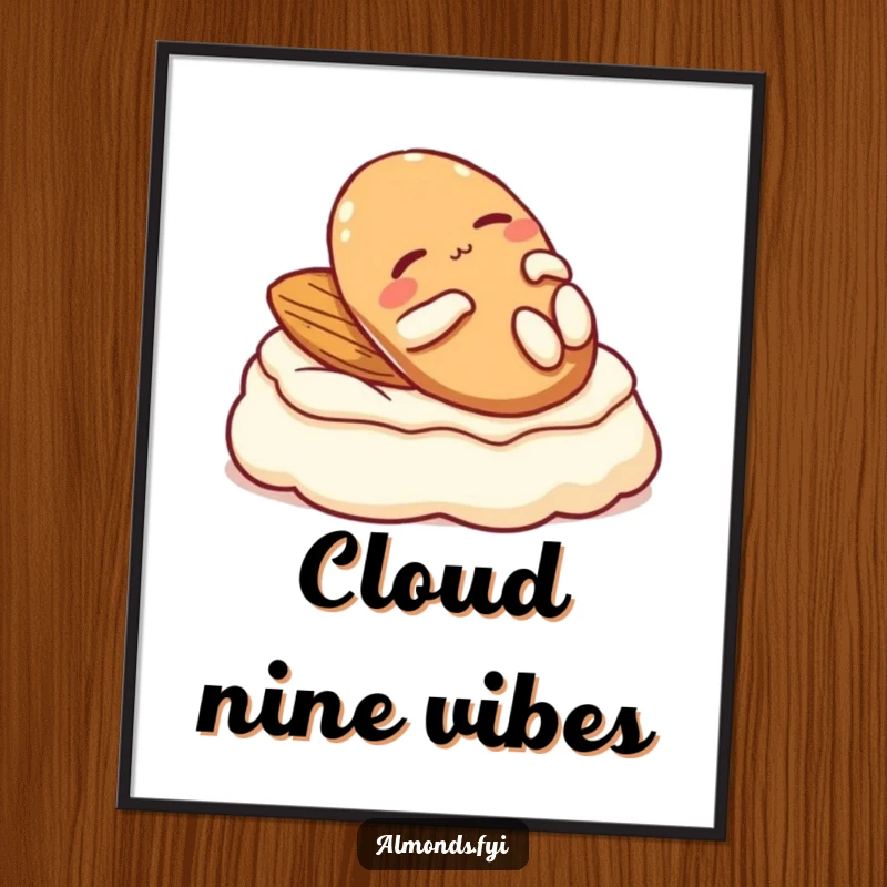 Funny digital art: A relaxed almond character lounging on cream, embodying ultimate peace and humor.