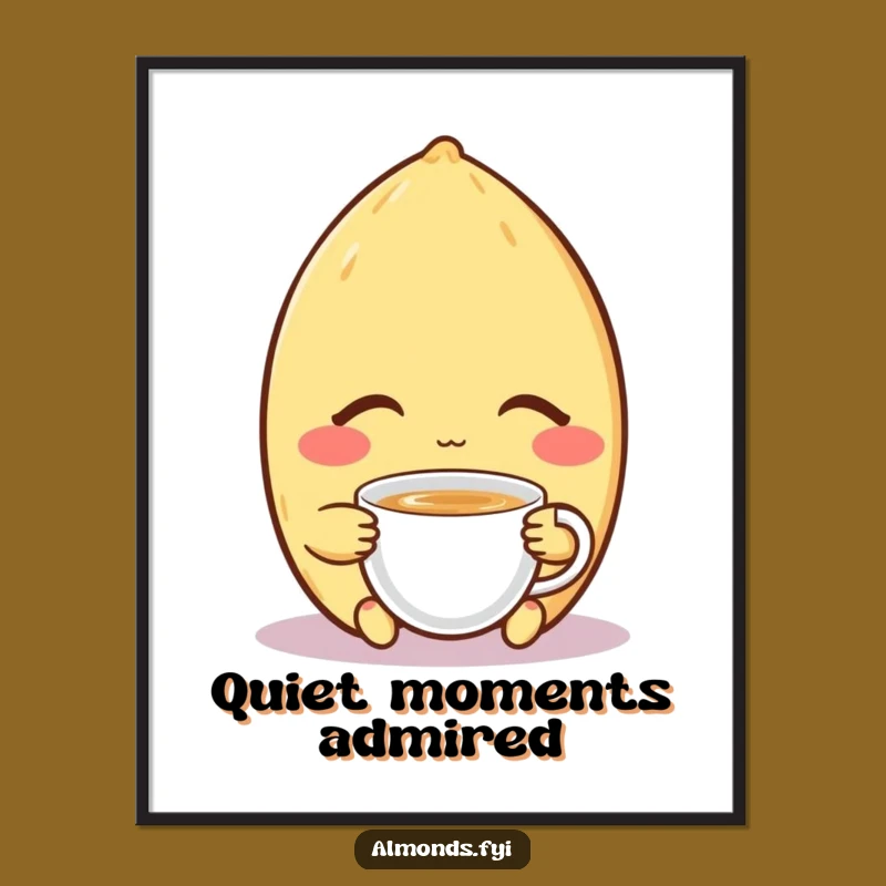 Funny Digital Art: Content Almond's Tea Time, Instant Download and Relaxing Gift