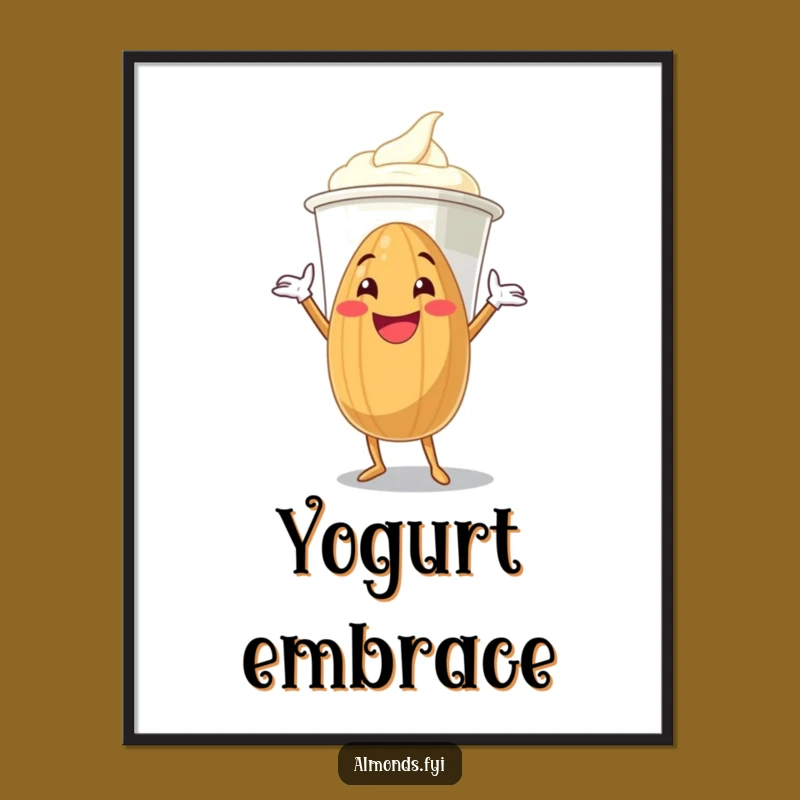 Funny Hugging Almond Digital Art - Giant Yogurt Love Printable Gift!
