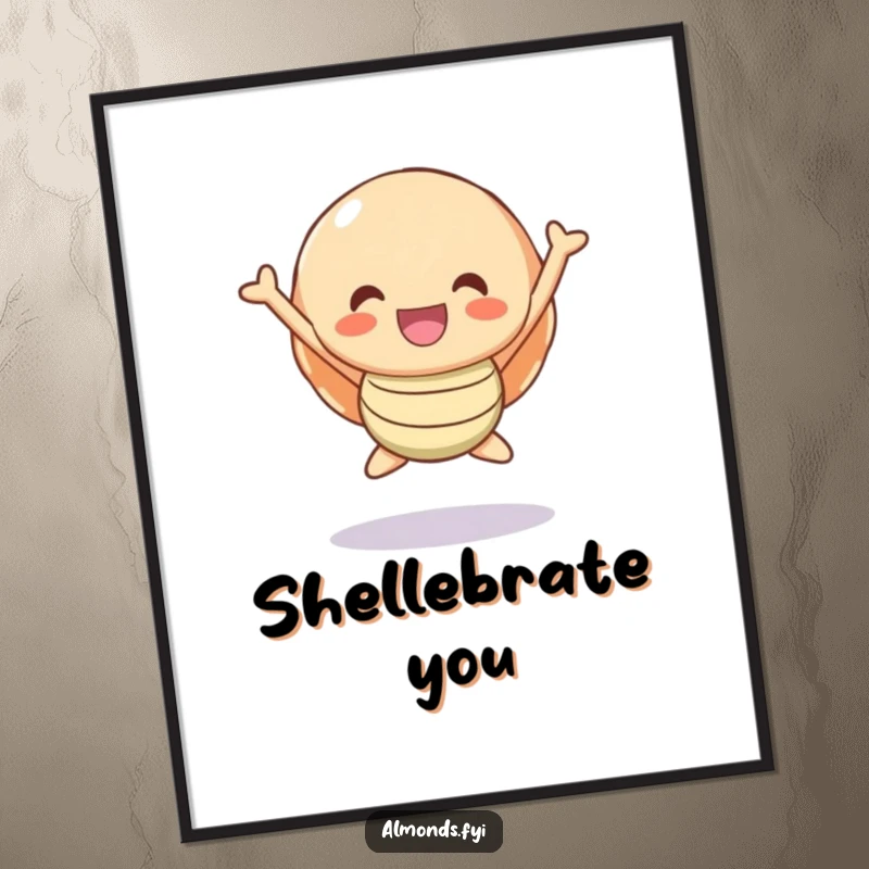 Funny Digital Art: A happy shell character joyfully leaping, radiating pure, infectious delight.