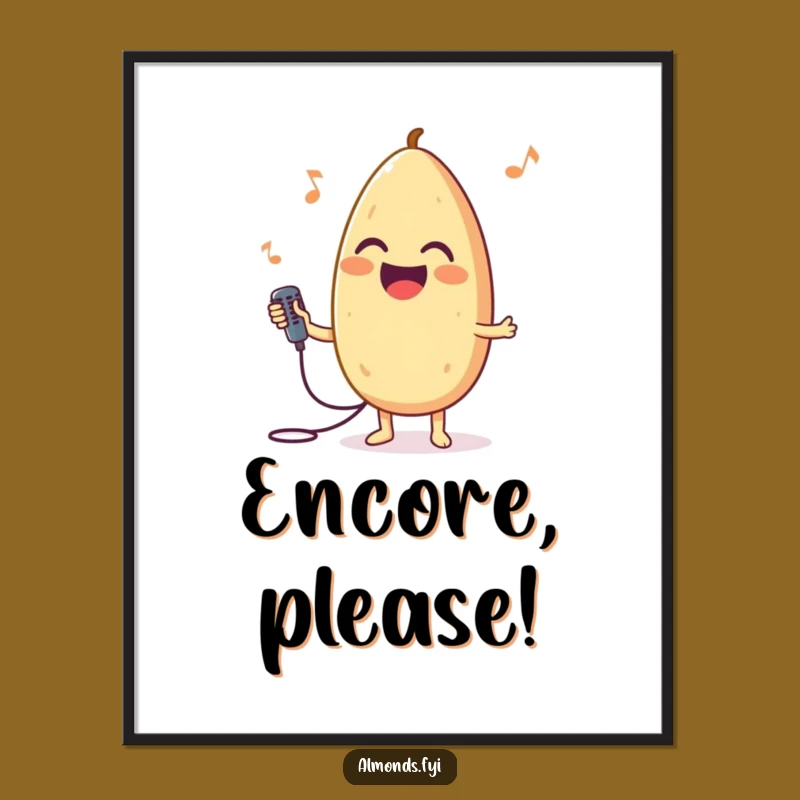 Funny Singing Almond Digital Art, Joyful Microphone Download, Printable Funny Gift