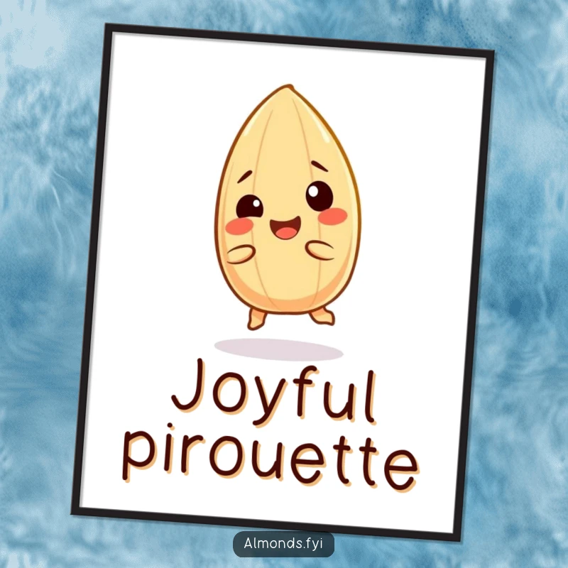 Funny digital art: A giggling almond character in a joyful spin, bringing infectious happiness to any display.