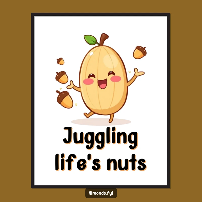 Funny Almond Acrobat Digital Art: Cheerful Juggler Nut Print, Instant Joy Gift!