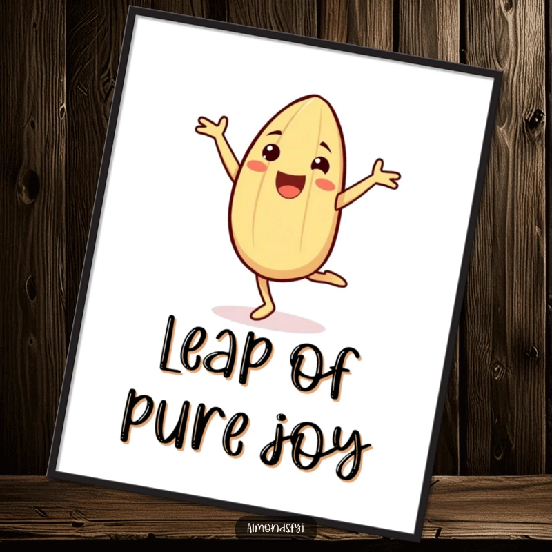 Funny Digital Art Print of a cheerful almond character performing a cartwheel with glee, capturing energetic, joyful motion.