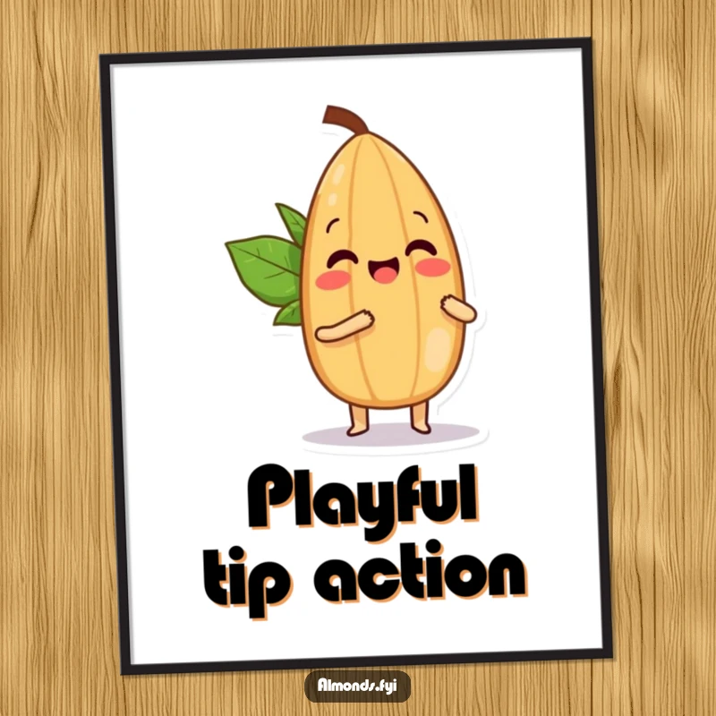 Funny digital art of a beaming almond character playfully bopping a smaller almond with its tip, bringing animated fun.