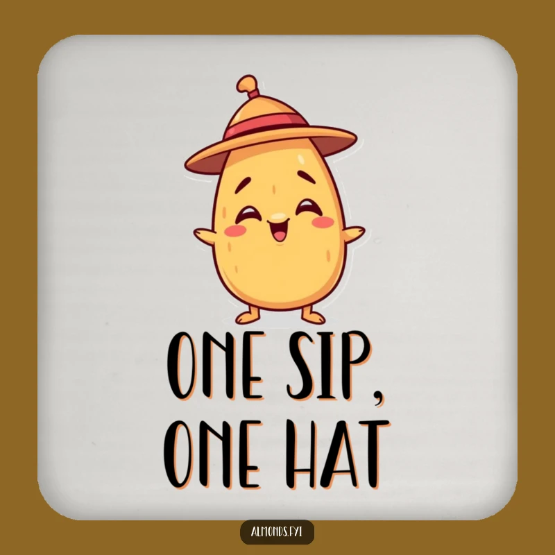 Funny Balancing Hat Almond Coasters: Nutty Characters for Surface Protection