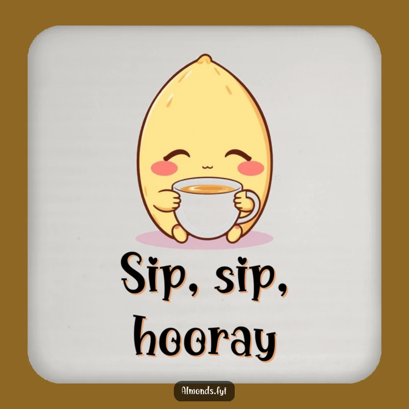 Funny Coaster Set: Content Almond's Tea Break, Protects Surfaces with Calm Humor