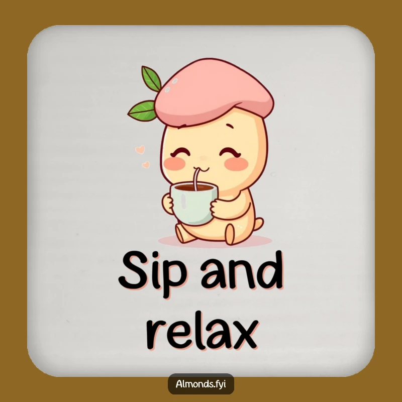 Funny French Almond Coaster: Happy Character's Chic Drink Saver