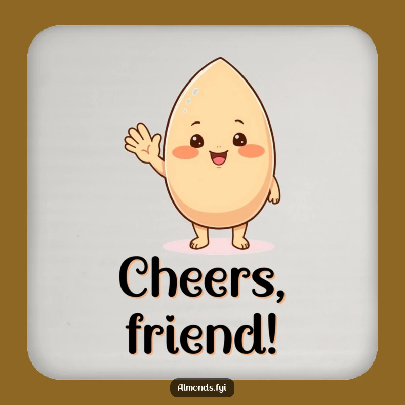 Funny Waving Almond Coaster - Protect Surfaces with Chubby Nutty Humor Gift