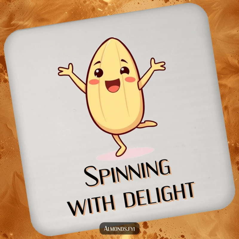 Funny Drink Coaster featuring a cheerful almond character in a cartwheel, providing joyful surface protection.