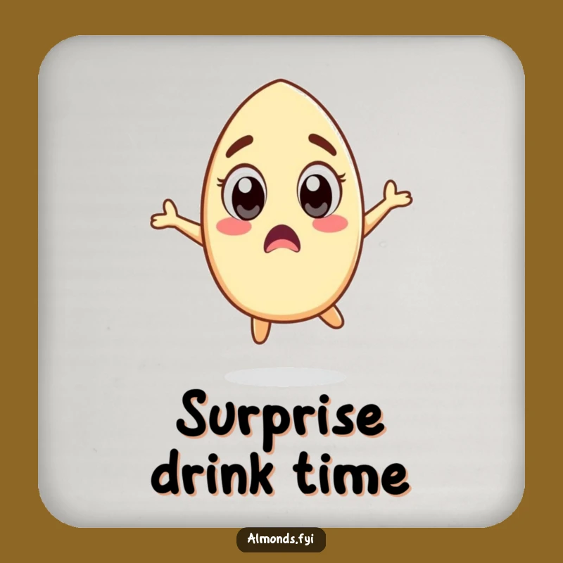 Funny Surprised Almond Coaster - Protect Surfaces with a Nutty Jump!
