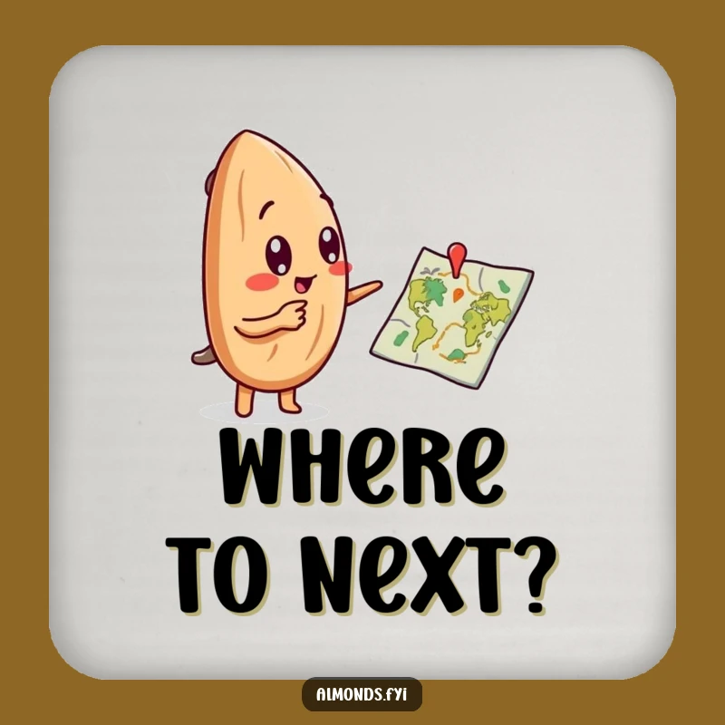 Funny Curious Almond Map Coaster - Protect Surfaces with Adventure!