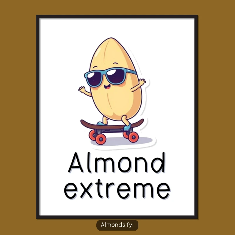 Funny Cool Almond Character Poster - Rad Skater Art Print!