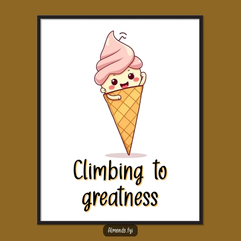 Funny Almond Ice Cream Cone Climb Poster: Motivational Art for Nutty Dreams