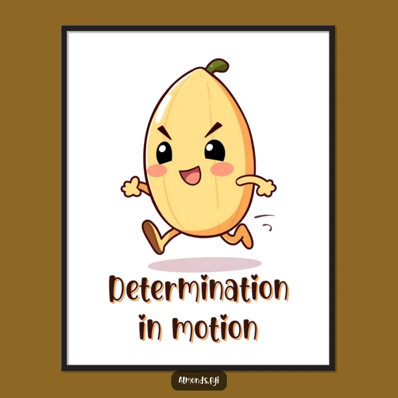 Funny Sprinting Almond Poster: Determined Nut Art, Hilarious Motivational Gift!