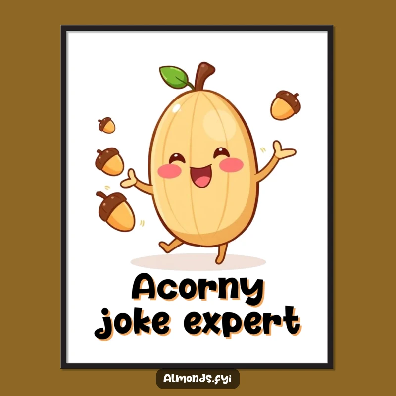 Funny Almond Acrobat Poster: Cheerful Juggler Nut Art, Hilarious Wall Decor Gift!