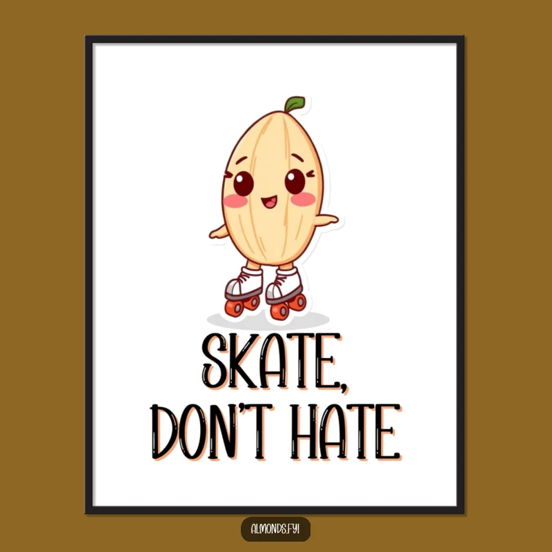 Funny Playful Almond Poster: Whimsical Roller Skating Character Wall Art Gift