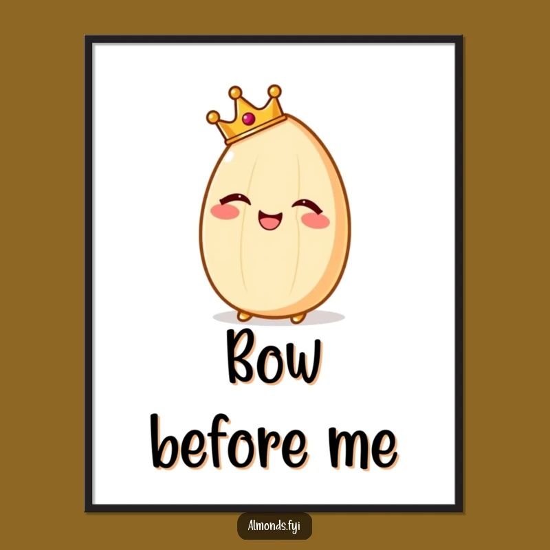 Funny Regal Almond Poster Print, Giggling Crowned Character Art, Regal Funny Decor